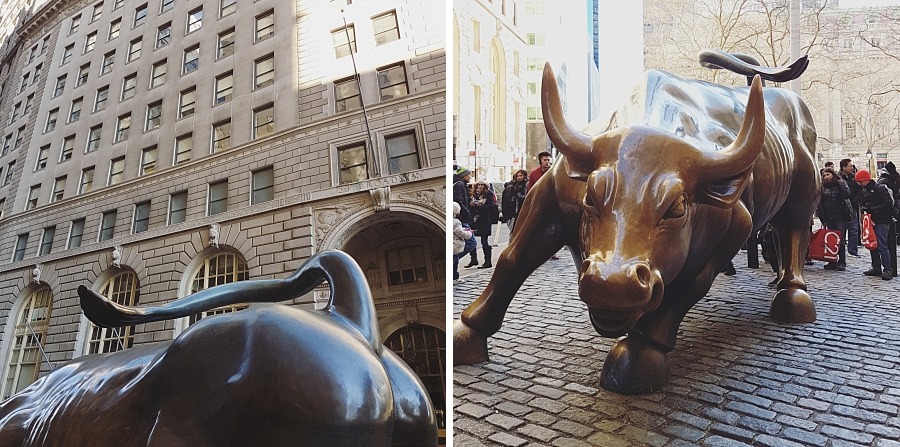 Financial district new york city charging bull wall street manhattan