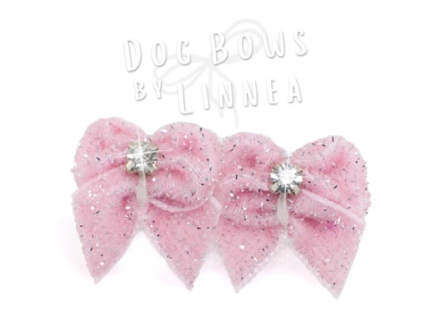 Butterfly Maltese Pair Light Pink Silver Glitter