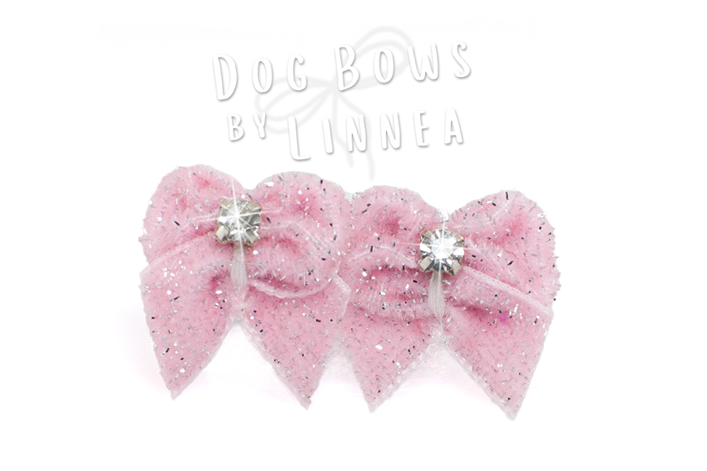 Butterfly Maltese Pair Light Pink Silver Glitter