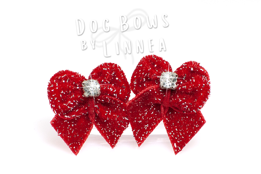 Butterfly Maltese Pair Red Silver Glitter