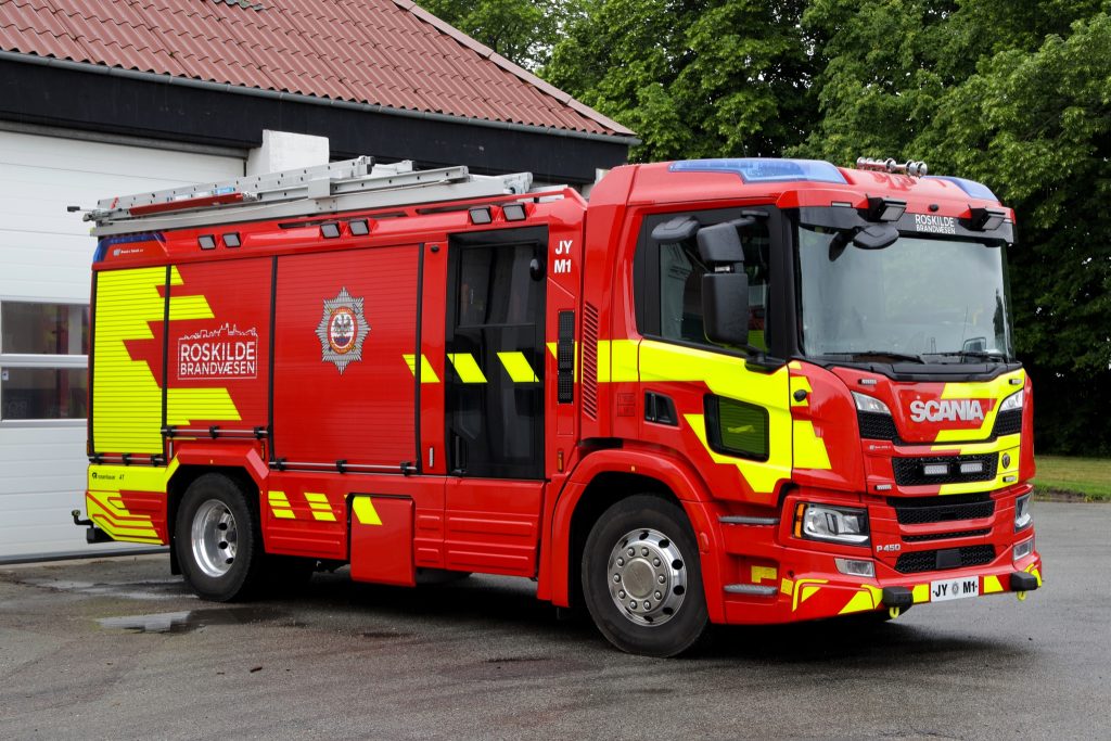 St. Jyllinges sprøjte på Scania med Rosenbauer opbygning. Foto: Henning Svensson