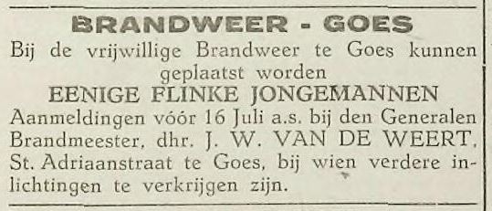Oproep brandweer Goes na de oorlogsjaren