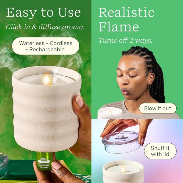 Lifelines Flameless Candle Aromatherapy Essential Oil Diffuser with ClickWick Essential Oil Blend - Cordless & Waterless Diffuser for Home - Scented Electric Candles Blow Out Flame - Green Bubble - Image 10