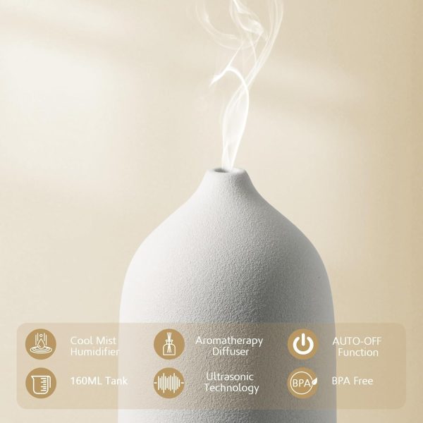 Diffuserlove Ceramic Diffuser 160ML Essential Oil Diffusers Aromatherapy Essential Oil Diffuser for Room Air Diffuser for Home Bedroom Stone Diffuser White (Size:6.8" H x 3.6" W) - Image 29