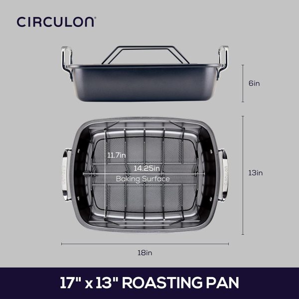 Circulon Nonstick Roasting Pan / Roaster with Rack - 17 Inch x 13 Inch, Gray - Image 24