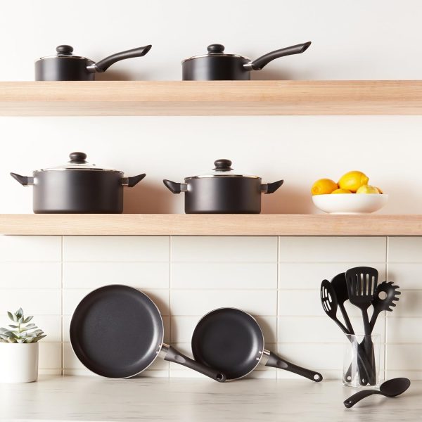 Amazon Basics Non Stick 8-Piece Kitchen Cookware Set, Includes Pots and Pans, Black - Image 10