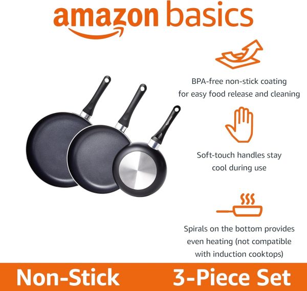 Amazon Basics Non Stick 8-Piece Kitchen Cookware Set, Includes Pots and Pans, Black - Image 14