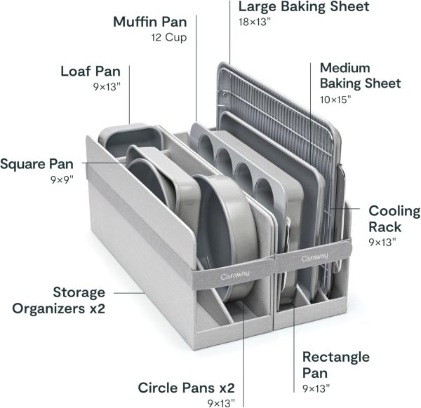 Caraway Nonstick Ceramic Bakeware Set (11 Pieces) - Baking Sheets, Assorted Baking Pans, Cooling Rack, & Storage - Aluminized Steel Body - Non Toxic, PTFE & PFOA Free - Cream - Image 27