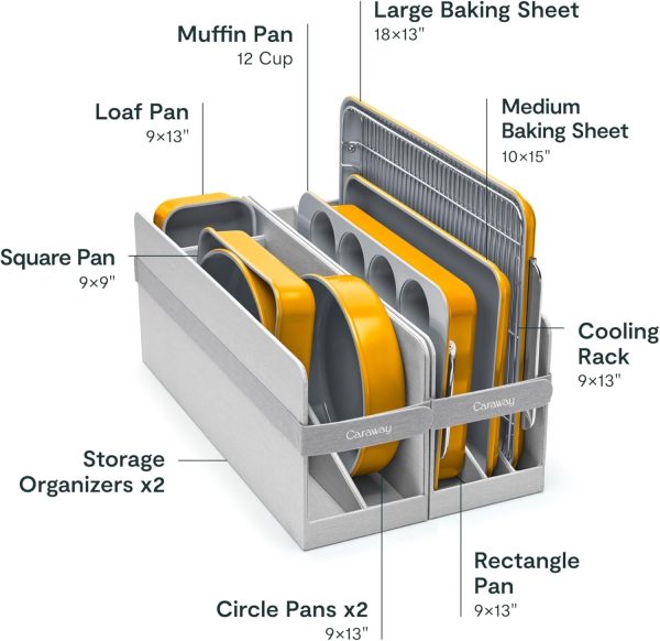 Caraway Nonstick Ceramic Bakeware Set (11 Pieces) - Baking Sheets, Assorted Baking Pans, Cooling Rack, & Storage - Aluminized Steel Body - Non Toxic, PTFE & PFOA Free - Cream - Image 50