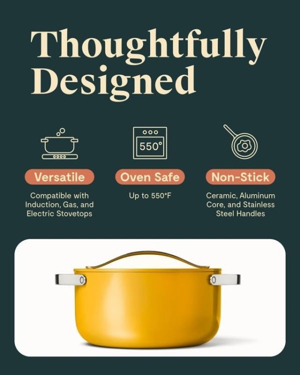 Caraway Nonstick Ceramic Dutch Oven Pot with Lid (6.5 qt, 10.5") - Non Toxic, PTFE & PFOA Free - Oven Safe & Compatible with All Stovetops (Gas, Electric & Induction) - Marigold - Image 4