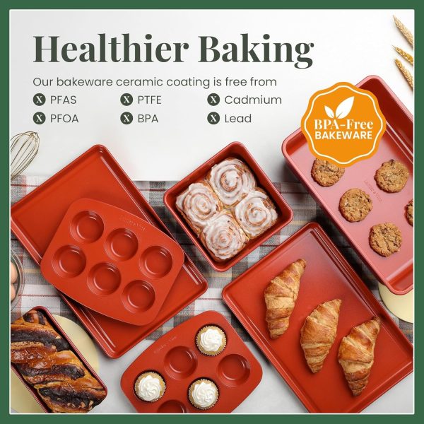 Larder & Vine 8-Piece Bakeware Set | Non-Stick Baking Set with Ceramic Finish | PFAS, PFOA, PTFE, and BPA Free Baking Essentials | Baking Sheets, Muffin Tins and Assorted Baking Pans | Sage - Image 40