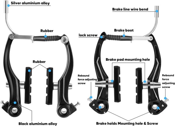 2 Pairs Bike Brakes, Universal Complete V Bike Brakes Set, Mountain Bike Replacement for Most Bicycle,Road Bike Brakes Cables with Front Back Wheels and Bike Brake Levers - Image 4