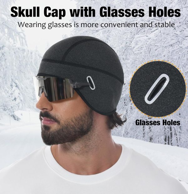 MELASA Winter Helmet Liner Skull Cap, Fleece Lined Warm Cycling Cap with Glasses Holes, Thermal Hat Beanie for Men Women - Image 4