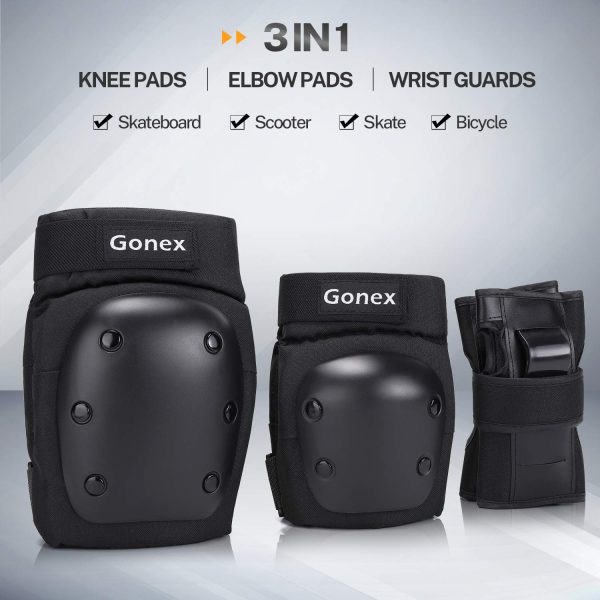 Gonex Knee Pads Elbow Pads with Wrist Guards, Kids Youth Adult Skateboard Skate Pads 3 in 1 Protective Gear Set for Skateboarding Skating Roller Skating Scooter Cycling Biking Bicycle, Black M - Image 3