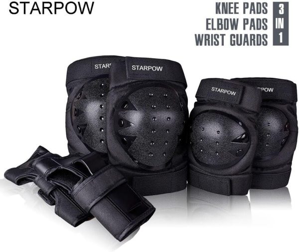 Knee Pads For Kids/Adult Elbows Pads Wrist Guards 3 In 1 Protective Gear Set For Skateboarding, Roller Skating, Rollerblading, Snowboarding, Cycling(S/M/L) By STARPOW - Image 5