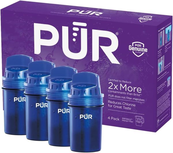 PUR Water Pitcher & Dispenser Replacement Filter 4-Pack, Genuine PUR Filter, 2-in-1 Powerful Filtration and Faster Filtration, 8-Month Value, Blue (PPF900Z4)