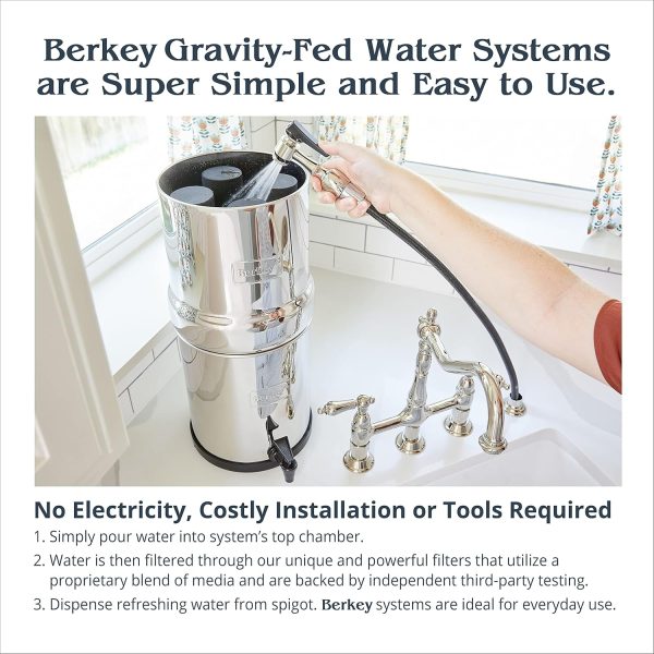 Royal Berkey Gravity-Fed Stainless Steel Countertop Water Filter System 3.25 Gallon with 2 Authentic Black Berkey Elements BB9-2 Filters - Image 7