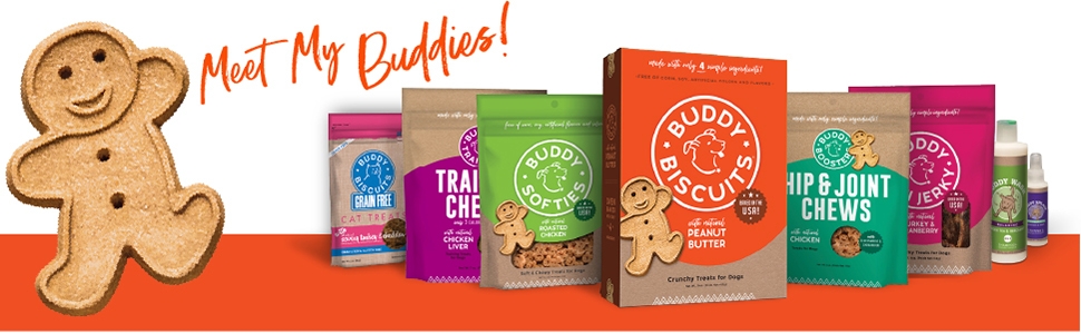 Meet my buddies! Buddy offers and assortment of crunchy and soft chewy treats.