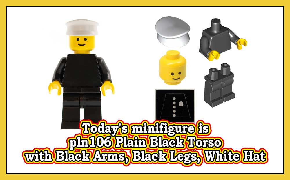 pln106 Plain Black Torso with Black Arms, Black Legs, White Hat