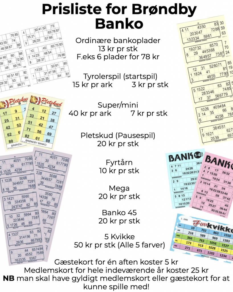 Prisliste spillet banko