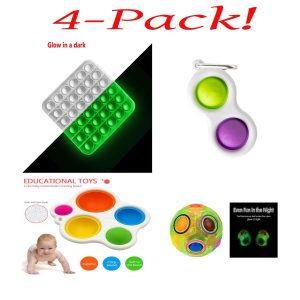 4-Pcs Fidgets Hub-Pop it/Simple dimple Mini Pop/Magic Cube