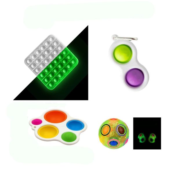 4-Pcs Fidgets Hub-Pop it/Simple dimple Mini Pop/Magic Cube