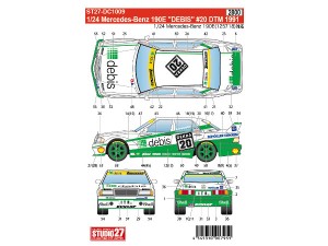 STU27DC1009 Mercedes 190E  DEBIS  #20  DTM 1990 Waterslide decal Decal