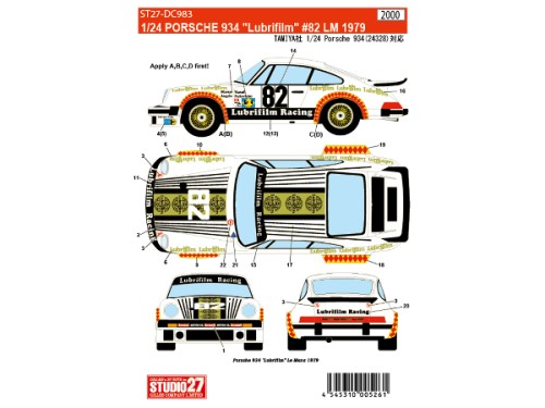 STU27DC983 Porsche 934  "Lubrifilm" #82  LM 1979 Waterslide decal Decal