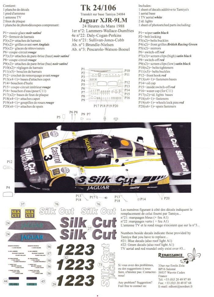 TK24-106 Jaguar XJ-R9  LM 88 decal + PE transkit Multimedia Transkit