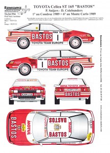 TK24-394 Toyota Celica ST165 Bastos  P. Snijers  winner Condroz 1989 decal Waterslide decal Decal