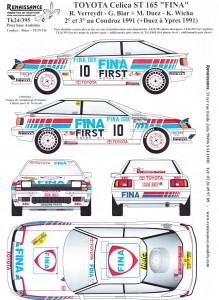 TK24-395 Toyota Celica ST165 FINA  Verreydt - Duez  Condroz 1991 decal Waterslide decal Decal