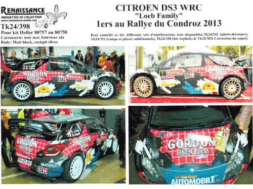 TK24-398 Citroën DS3 WRC Loeb - Loeb - winner Condroz rally 2013 decal Waterslide decal Decal