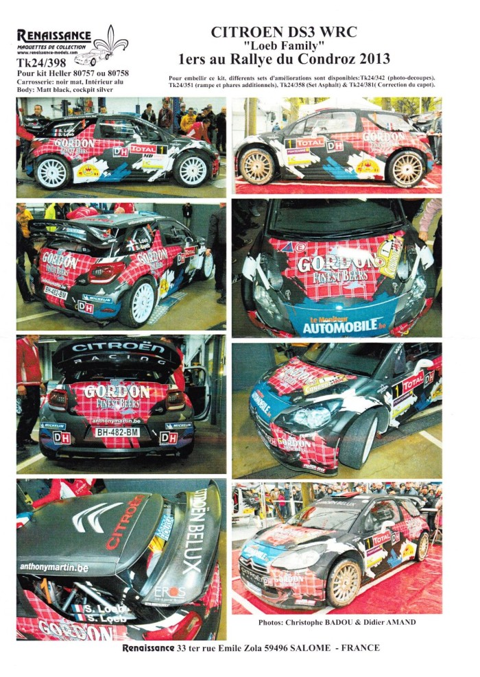 TK24-398 Citroën DS3 WRC Loeb - Loeb - winner Condroz rally 2013 decal Waterslide decal Decal