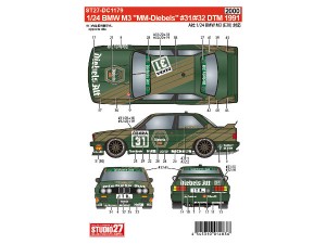 STU27DC1179 BMW  M3  "MM-Diebels Alt" #31/32 Danner/Rensing  DTM 1991 Waterslide decal Decal