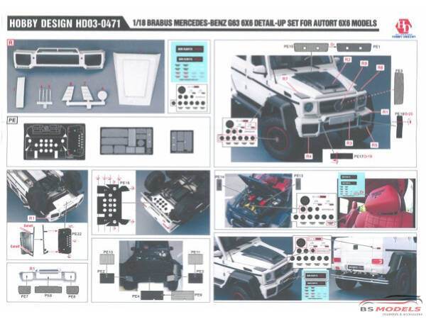 HD030471 Brabus Mercedes-Benz  G63 6x6  PE+resin+decal  (for Autoart) Multimedia Transkit
