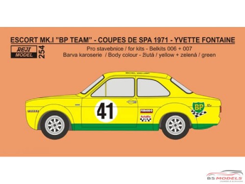 REJI254 Ford Escort MK.I - Coupe de Spa 1971 - #41 Yvette Fontaine Waterslide decal Decal