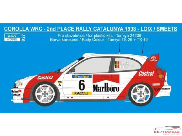 REJI27 Toyota Corolla WRC - Catalunya / Ypres '98 - F. Loix Waterslide decal Decal