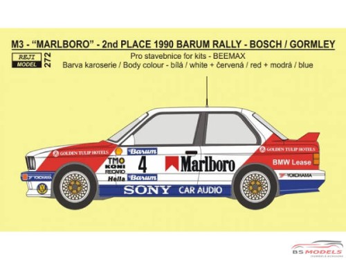 REJI272 BMW M3 - Barum Rally 1990 - Marlboro - J.Bosch/K.Gormley Waterslide decal Decal