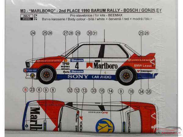 REJI272 BMW M3 - Barum Rally 1990 - Marlboro - J.Bosch/K.Gormley Waterslide decal Decal