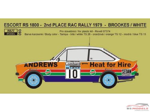 REJI93 Ford Escort RS1800 "Andrews" RAC rally 1979 - R. Brookes Waterslide decal Decal