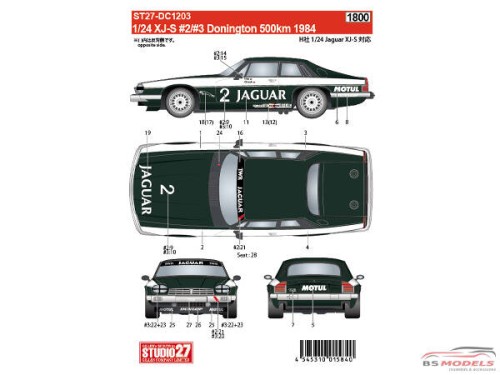 STU27DC1203 Jaguar XJ-S  WORKS  #2#3 Donington 500  1984 (for HAS) Waterslide decal Decal