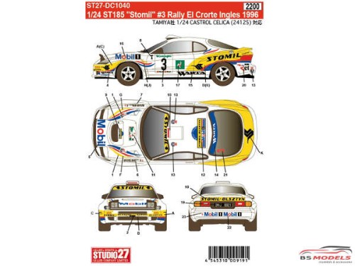 STU27DC1040 Toyota ST185  "STOMIL"  #3  El Corte Ingles  1996 Waterslide decal Decal