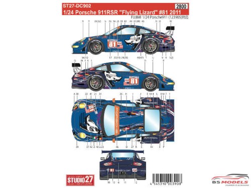 STU27DC902 Porsche 911 RSR #81  Flying Lizard Waterslide decal Decal