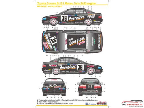 SK24066 Toyota Corona  Energizer  Macau Guia 1994 Waterslide decal Decal