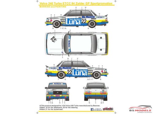 SK24067 Volvo 240 Turbo ETCC  Sportpromotion  Zolder 1984 Waterslide decal Decal