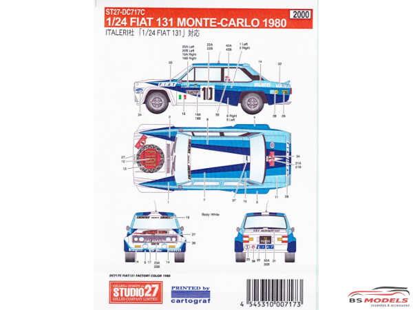STU27DC717C Fiat 131 rally Monte-Carlo 1980  Factory colors Waterslide decal Decal
