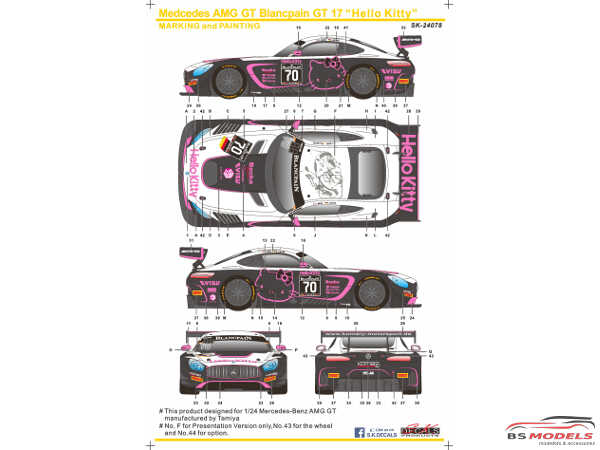 SK24078 Mercedes-Benz AMG GT Blancpain GT 2017 Hello Kitty Waterslide decal Decal