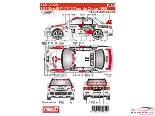 STU27DC1219 Lancer EVO III  #11 #12 Tour de Corse 1995 Waterslide decal Decal