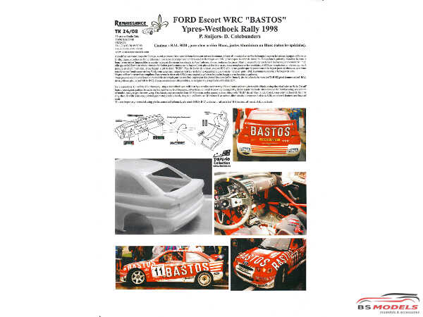 TK24008 Ford Escort WRC Bastos  Ypres-Westhoek Rally 1998 Waterslide decal Decal