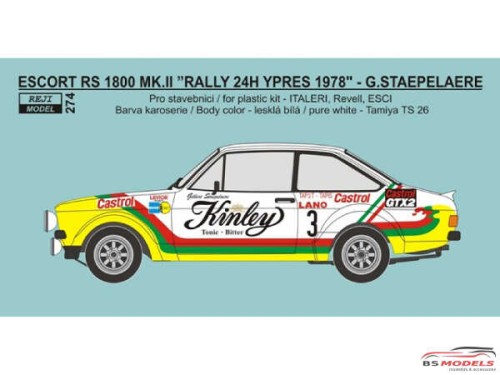 REJI274 Ford Escort RS1800 "Kinley Tonic"  2nd Ypres Rally 1978 Waterslide decal Decal